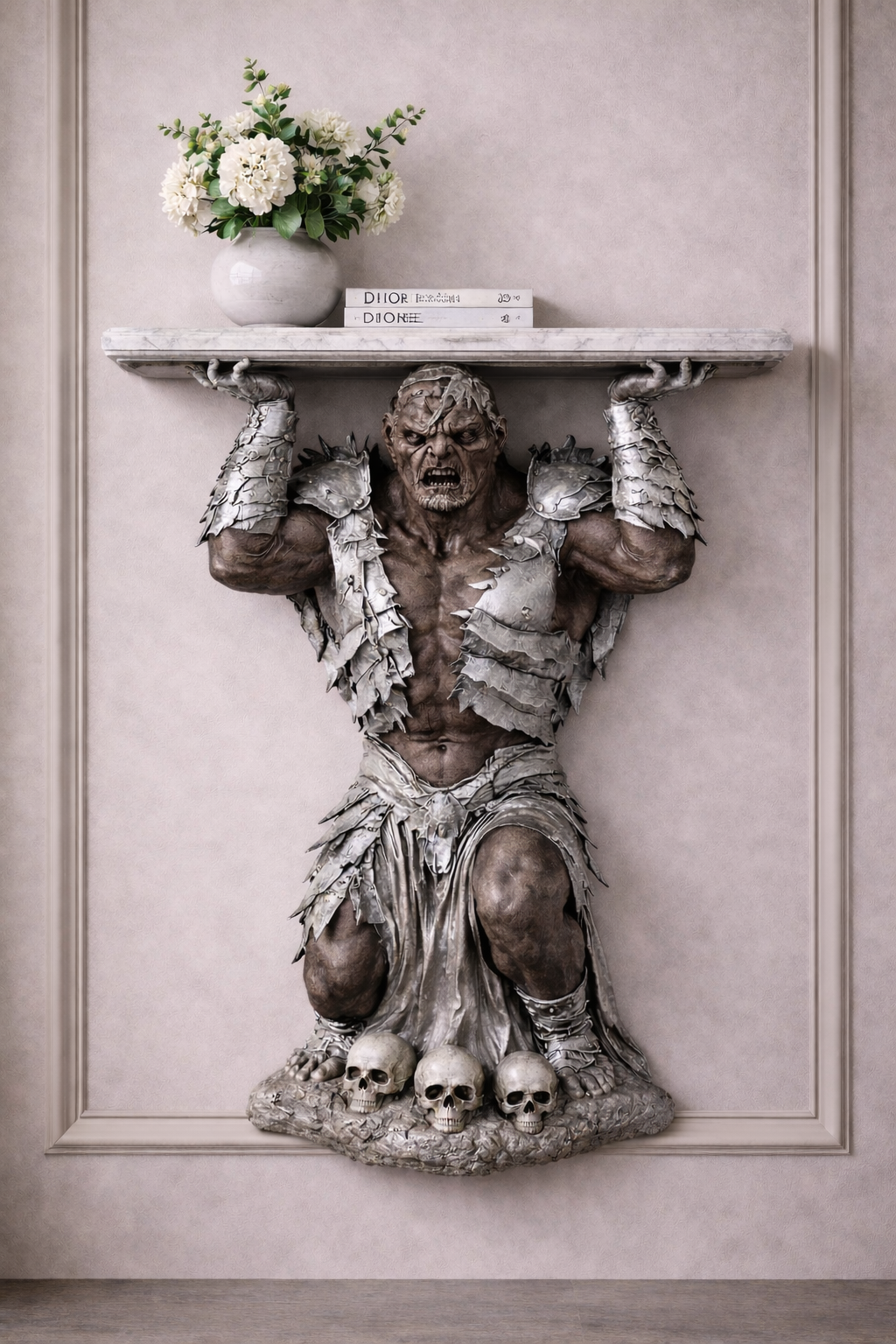 Titan Ork, fanatsy. Silver edition, scultured, wood, silcer polished.