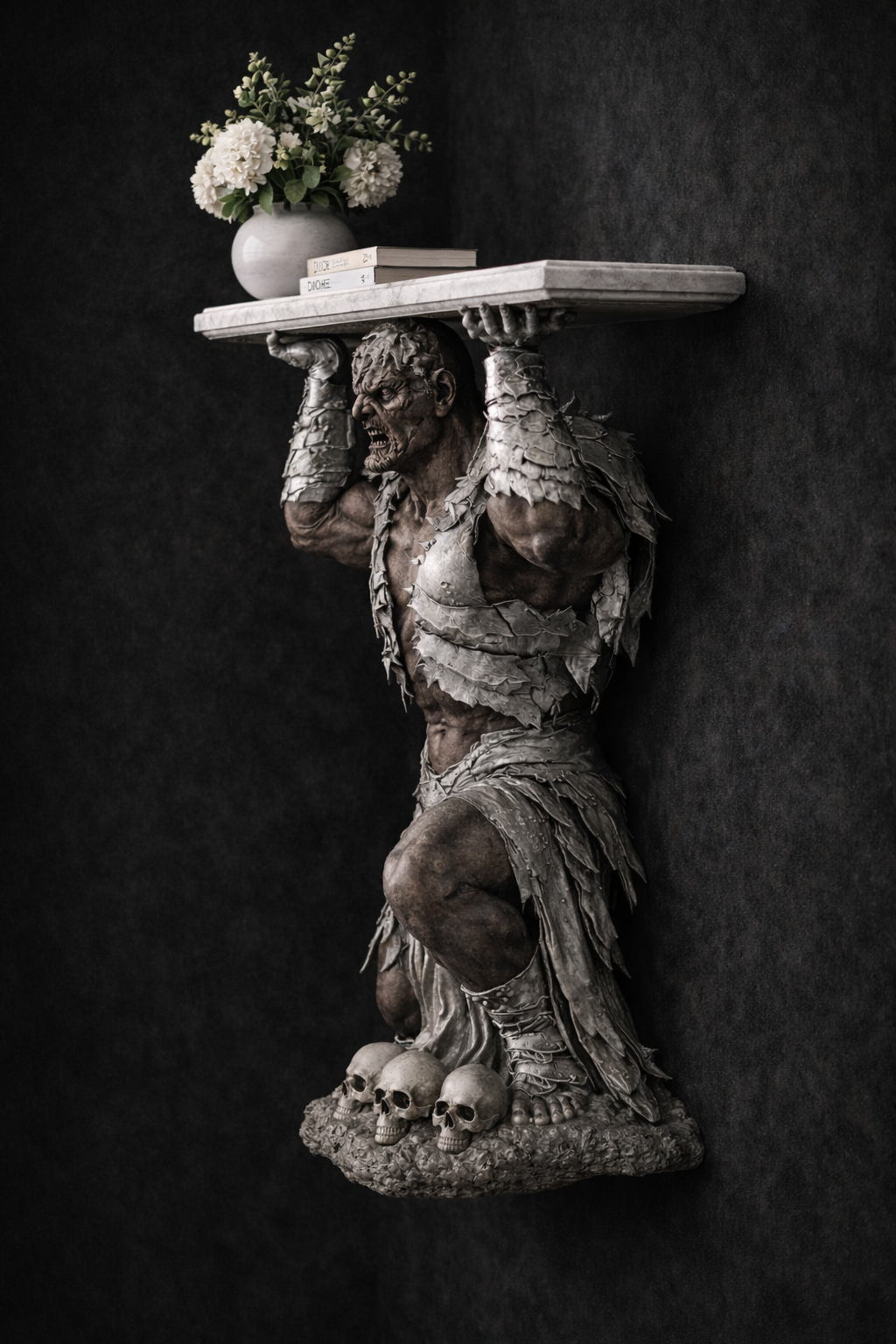 Titan Ork, fanatsy. Silver edition, scultured, wood, silcer polished.