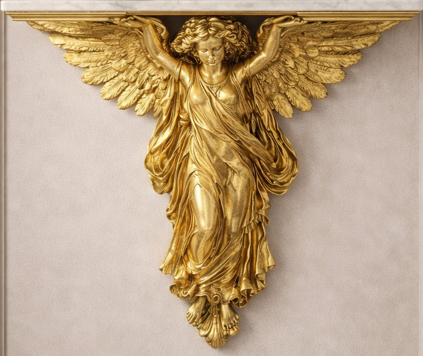 Winged Victory of Samothrace – Hand-Carved 24K Gold & Carrara Marble Console